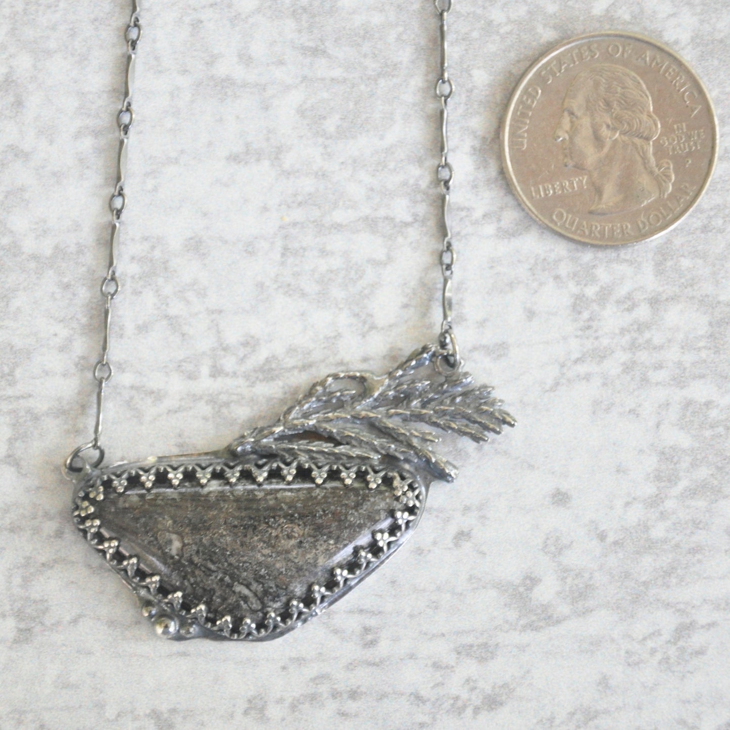 Petrified Dinosaur Bone + Fern Pendant