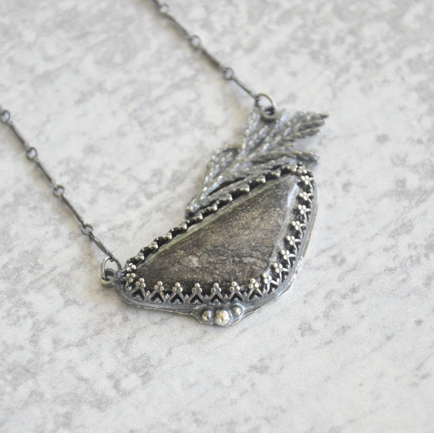 Petrified Dinosaur Bone + Fern Pendant
