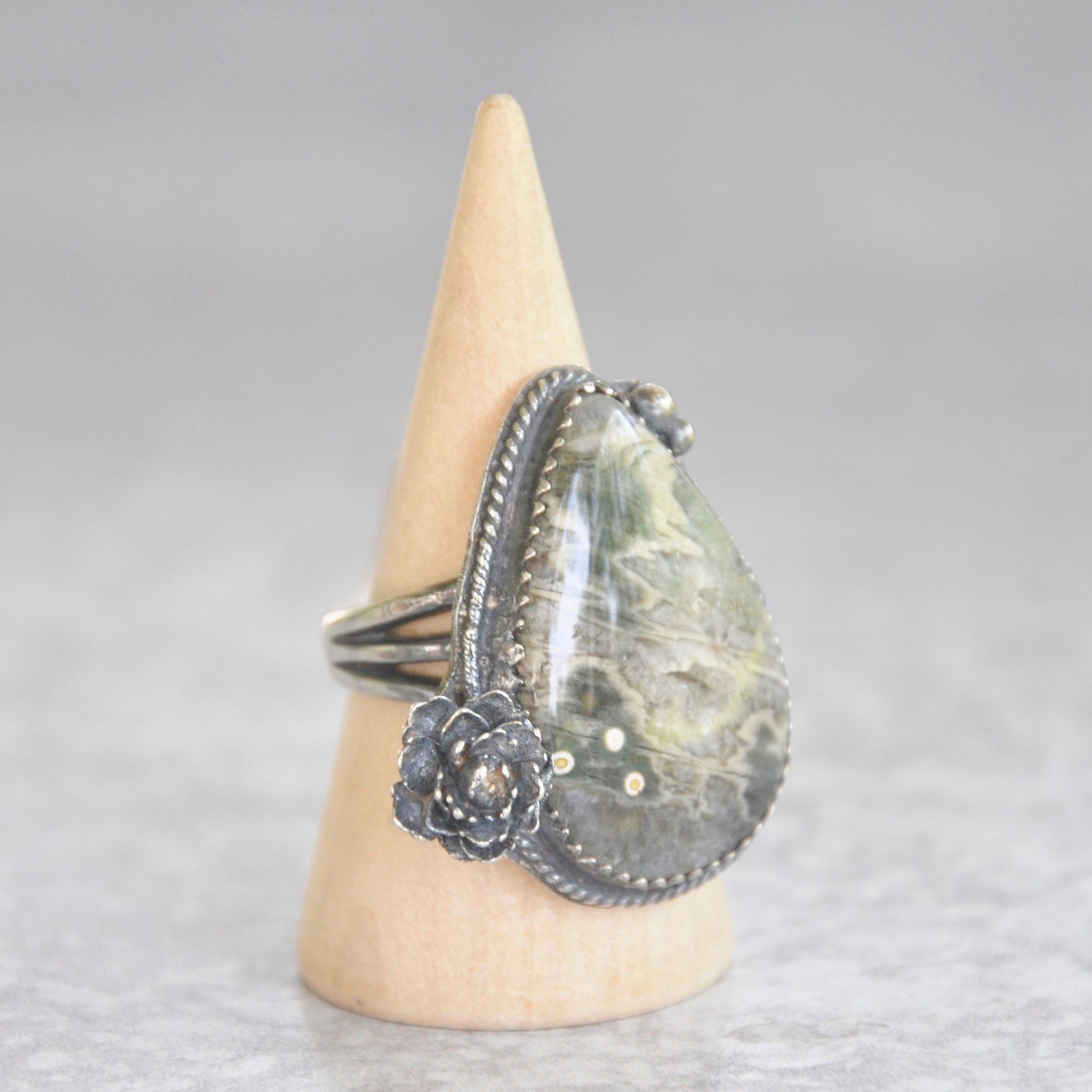 Jasper, Druzy + Succulent Ring • Size 7.5 US