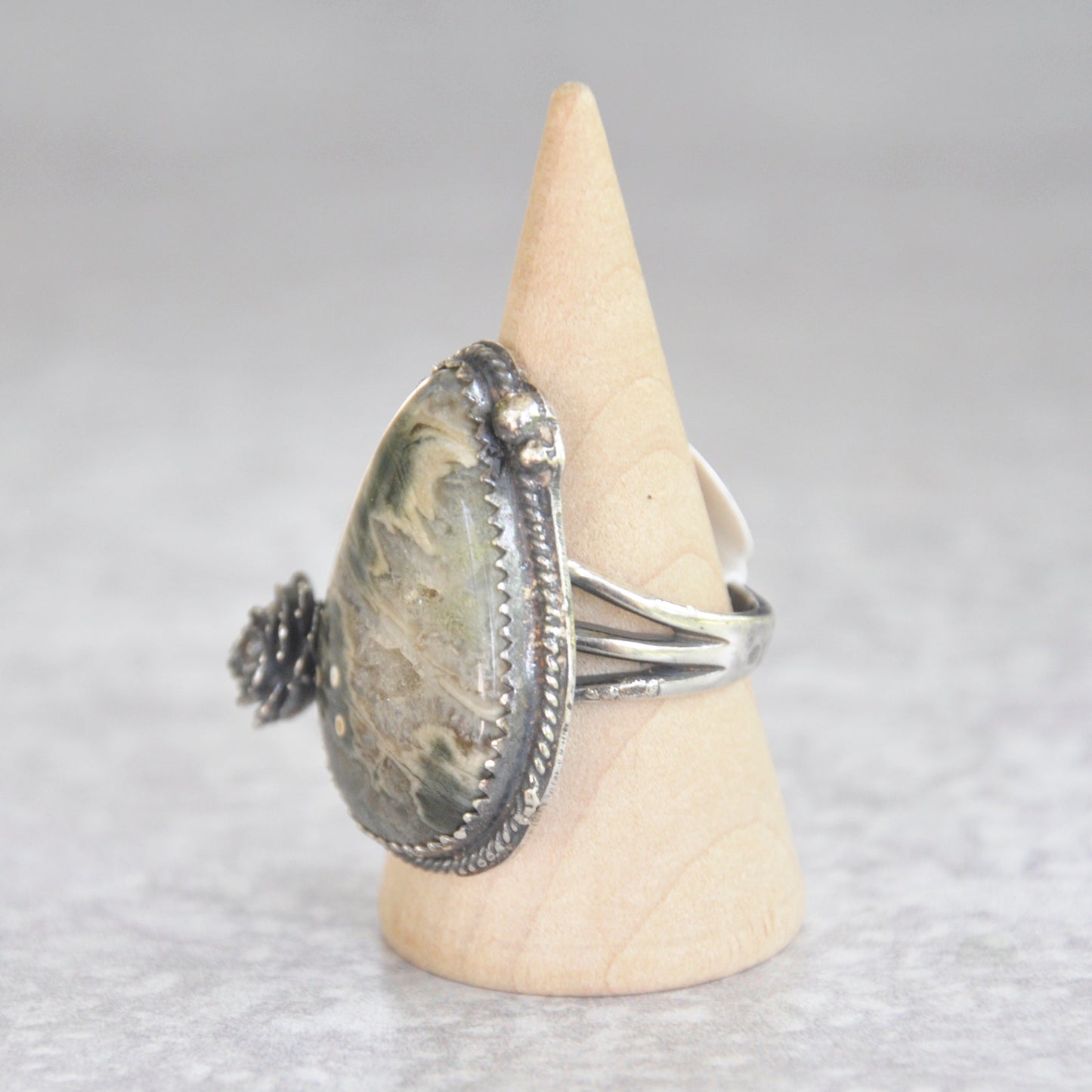 Jasper, Druzy + Succulent Ring • Size 7.5 US