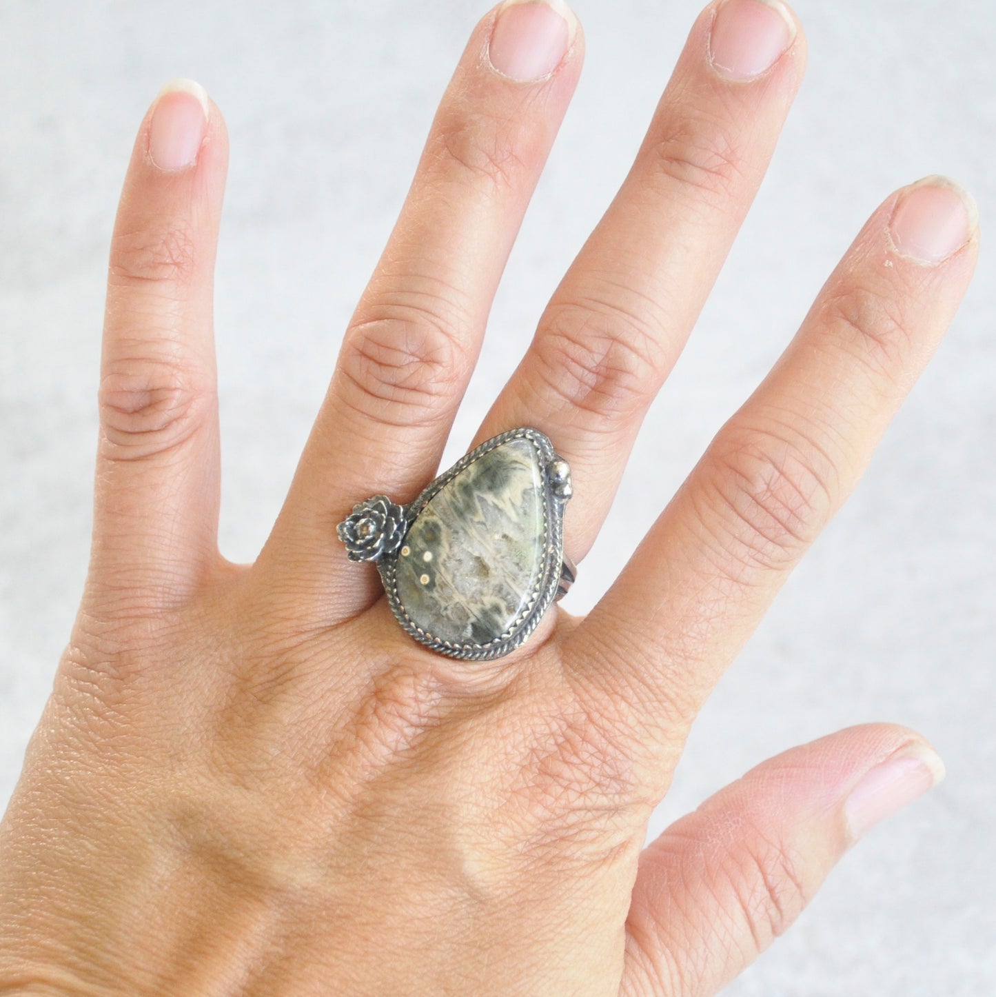 Jasper, Druzy + Succulent Ring • Size 7.5 US