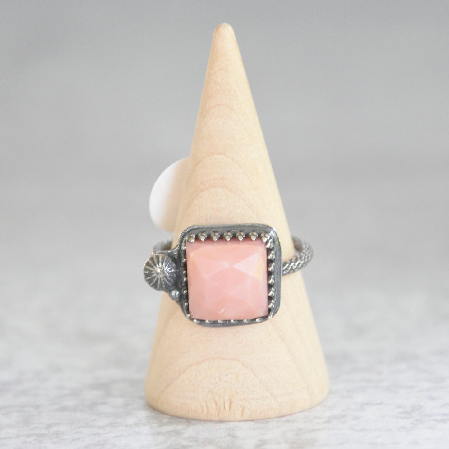 Pink Opal Faceted Square Ring No. 1 • Size 7 US