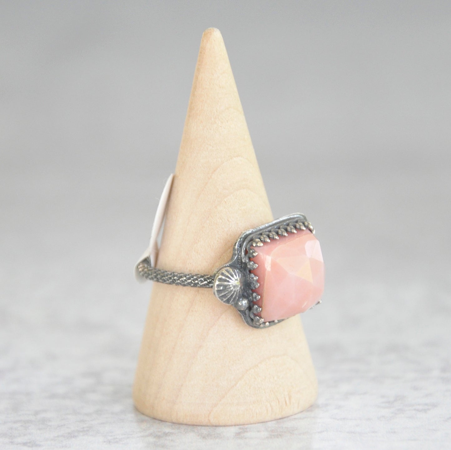 Pink Opal Faceted Square Ring No. 1 • Size 7 US