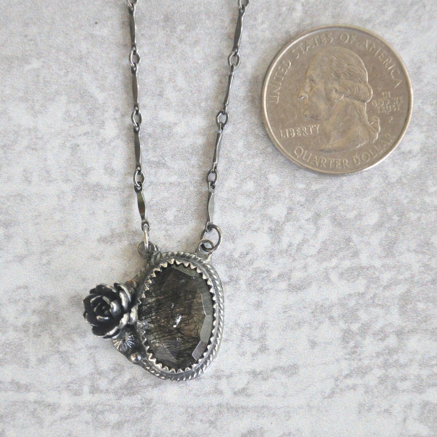 Reticulated Black Quartz + Succulent Necklace