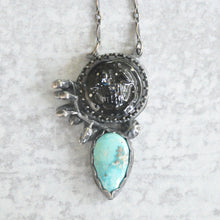 Load image into Gallery viewer, Glass Scarab + Turquoise  Pendant