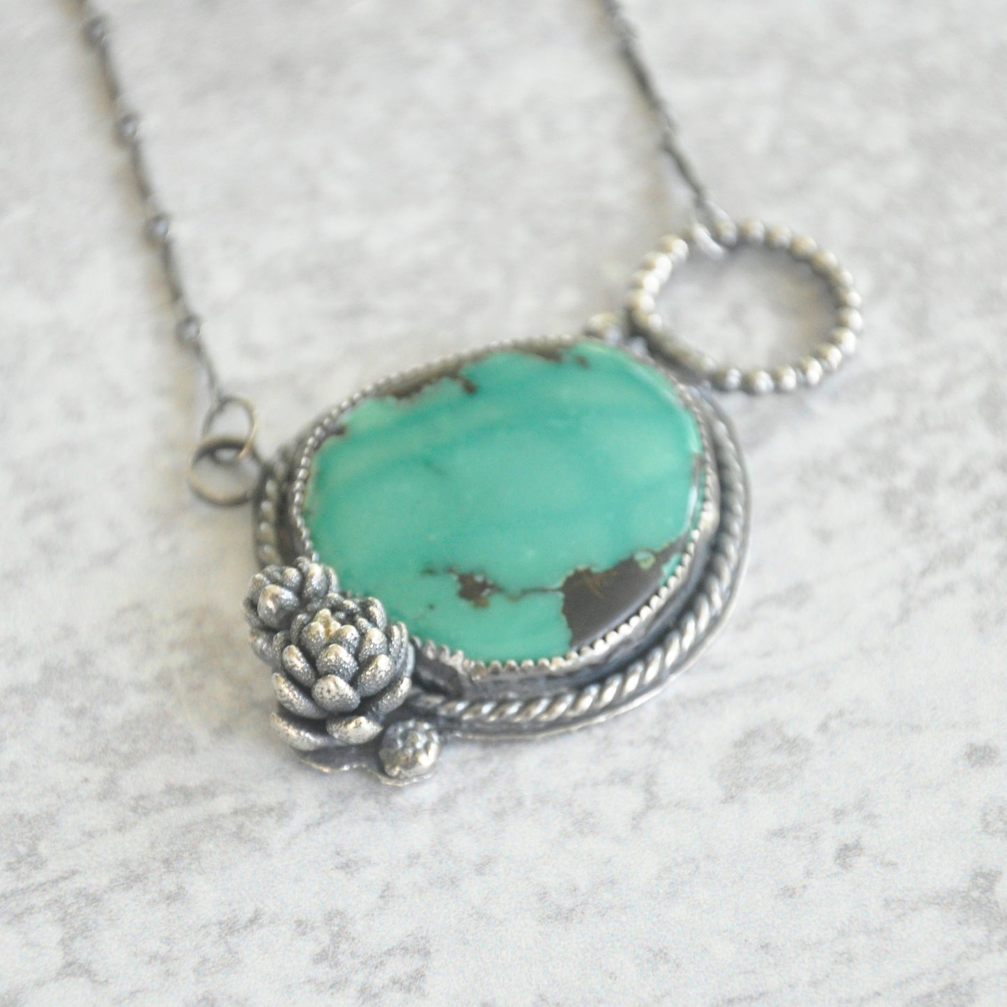 Turquoise + Succulent Pendant No. 4