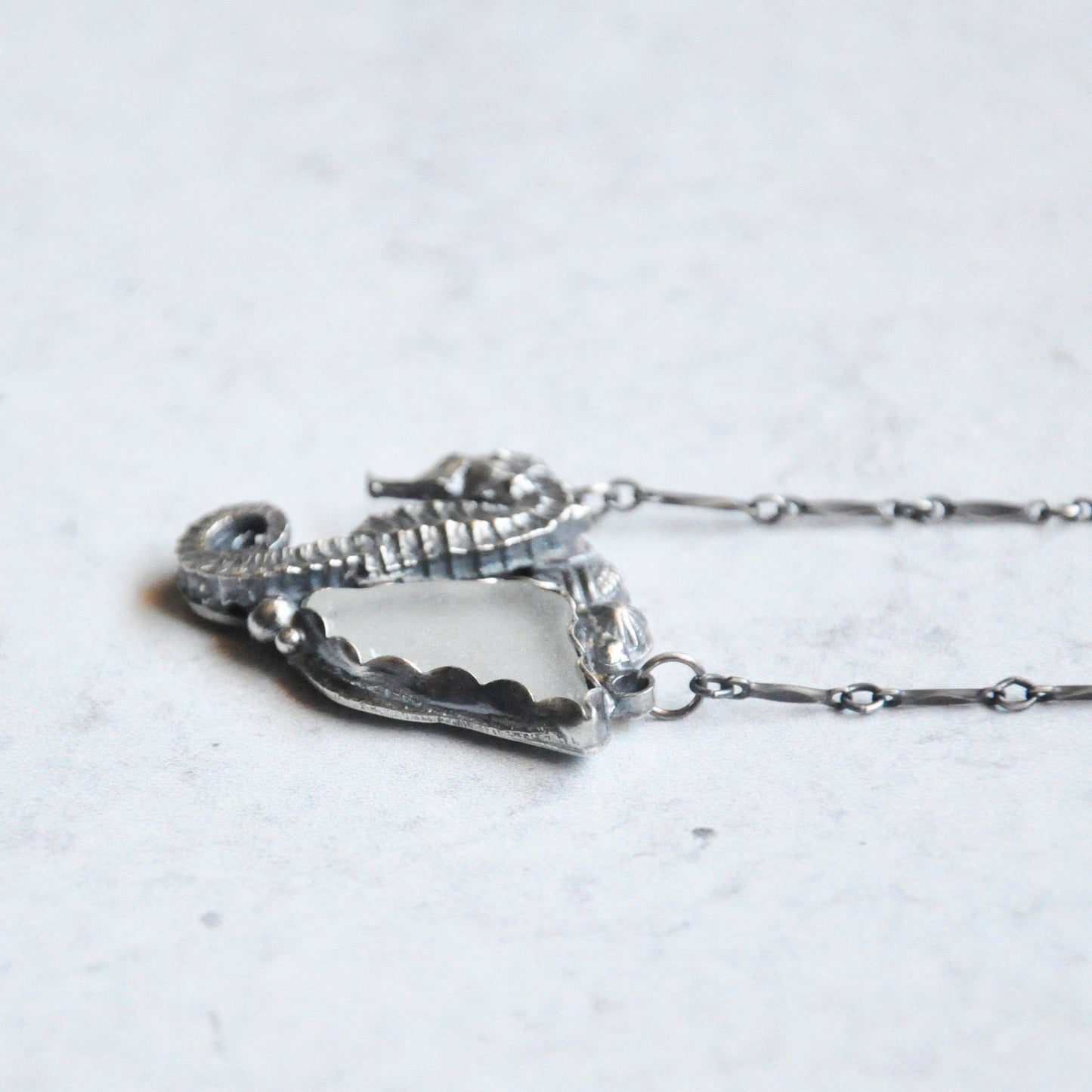 White Sea Glass + Seahorse Pendant