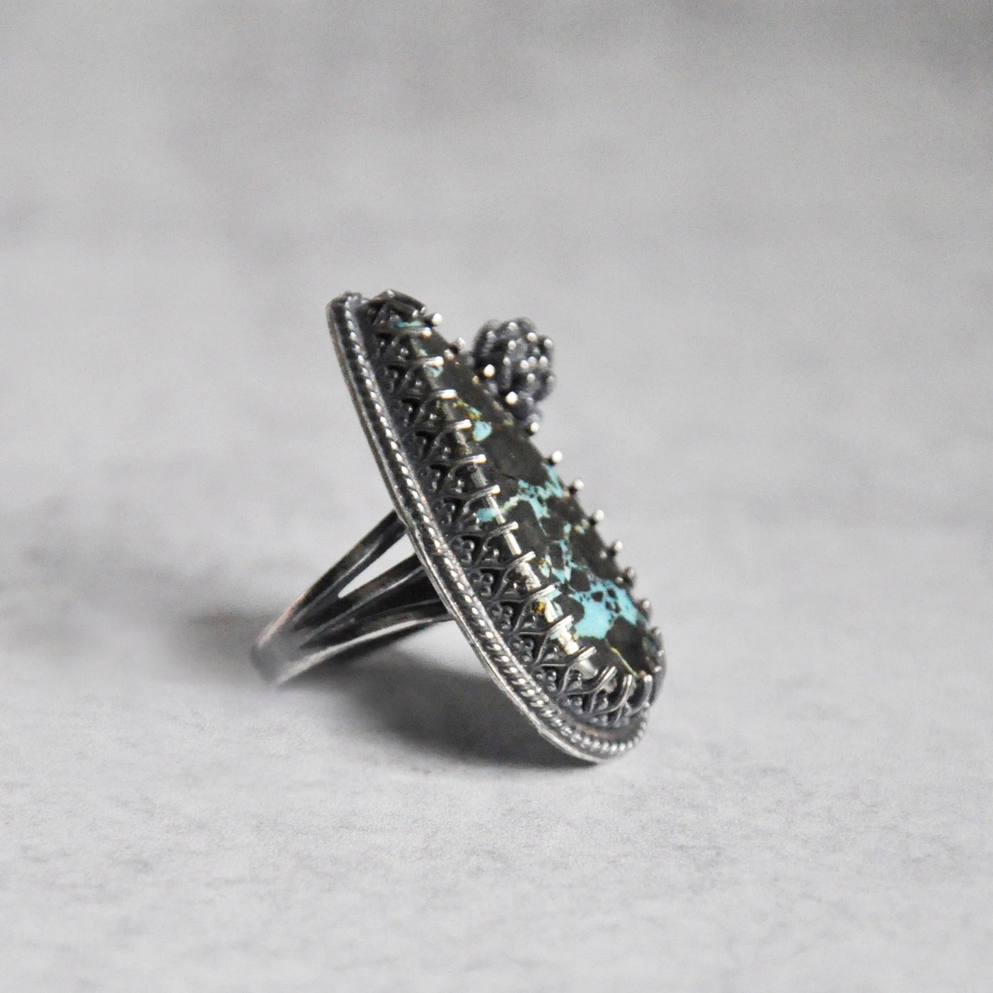 Pyrite + Turquoise Ring with Succulent • Size 6.25 US