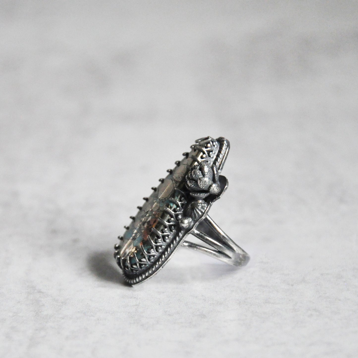 Pyrite + Turquoise Ring with Succulent • Size 6.25 US