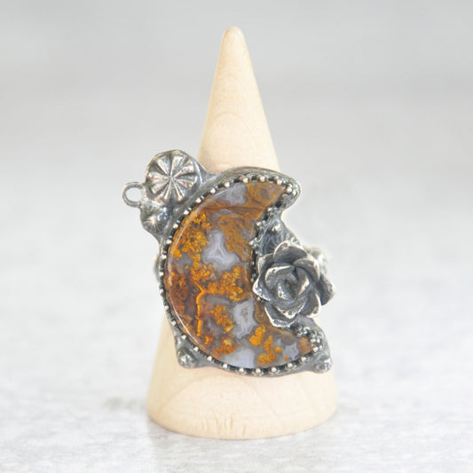 Ochre Moon + Succulent Statement Ring • Size 7.5 US