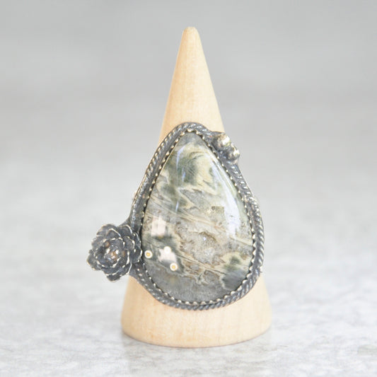 Jasper, Druzy + Succulent Ring • Size 7.5 US