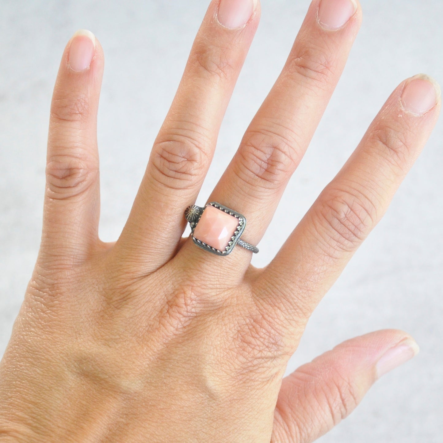 Pink Opal Faceted Square Ring No. 1  • Size 7 US