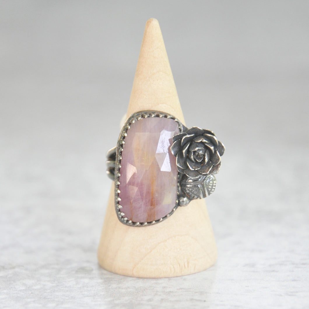 Pink Sapphire + Succulent Statement Ring • Size 7.5 US