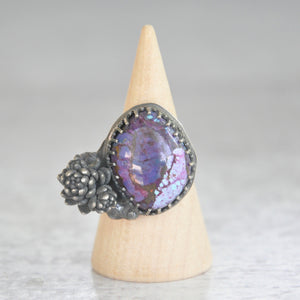 Purple Mohave Turquoise + Succulent Statement Ring • Size 6 US