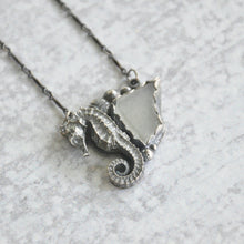 Load image into Gallery viewer, White Sea Glass + Seahorse Pendant