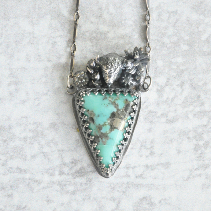 Buffalo Head, Turquoise + Pyrite, Succulent Pendant