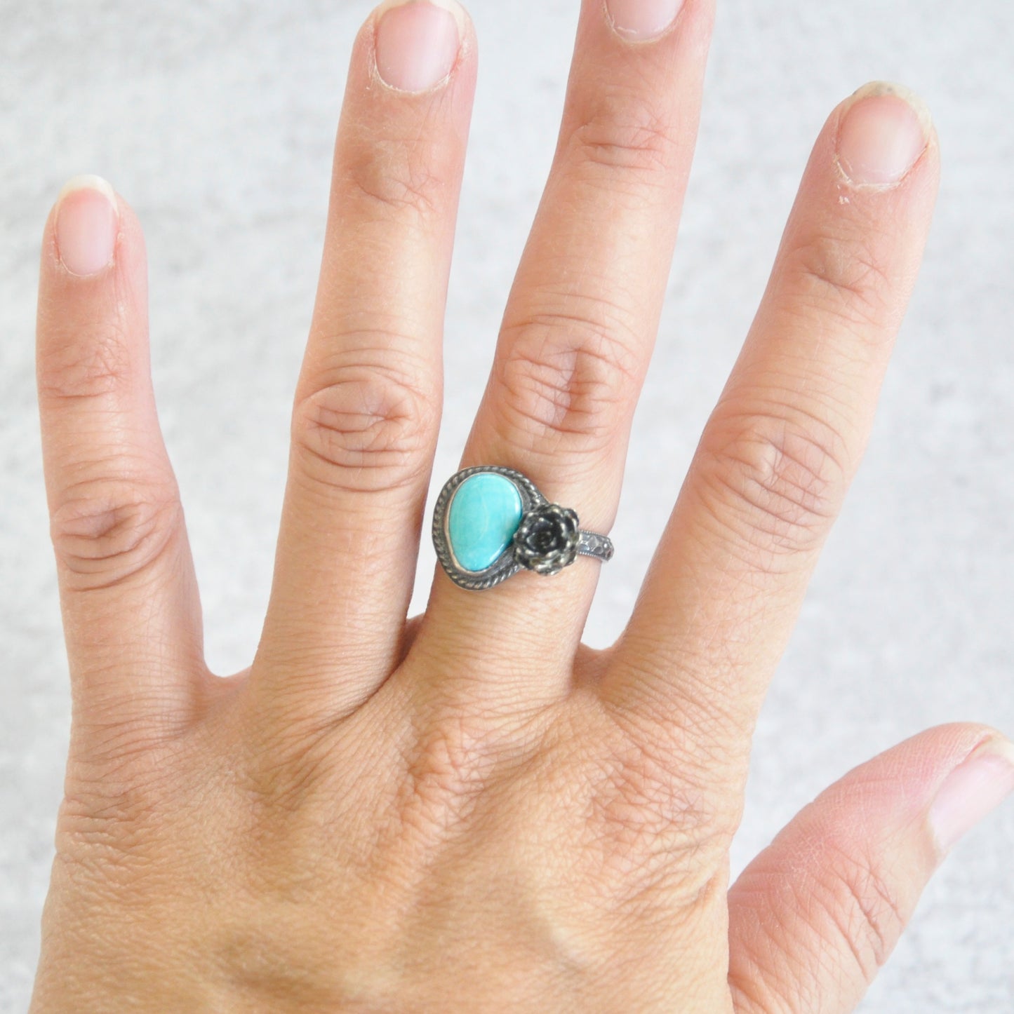 Turquoise + Succulent Bloom Ring No. 3 • Size 7.5 US