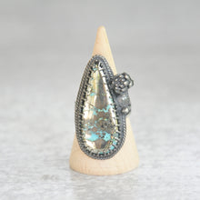 Load image into Gallery viewer, Pyrite + Turquoise Ring with Succulent • Size 6.25 US