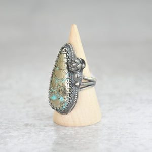 Pyrite + Turquoise Ring with Succulent • Size 6.25 US