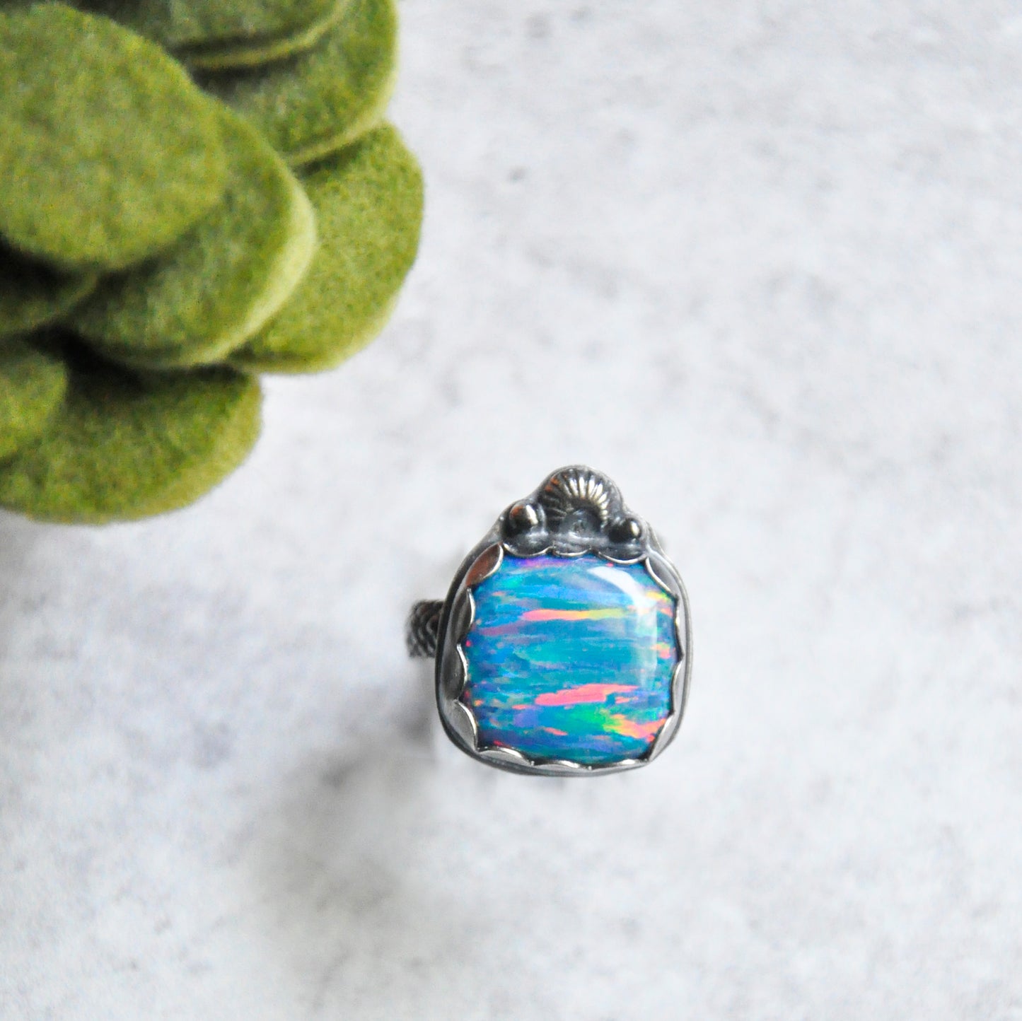 Blue Aura Opal Ring - Size 6 US