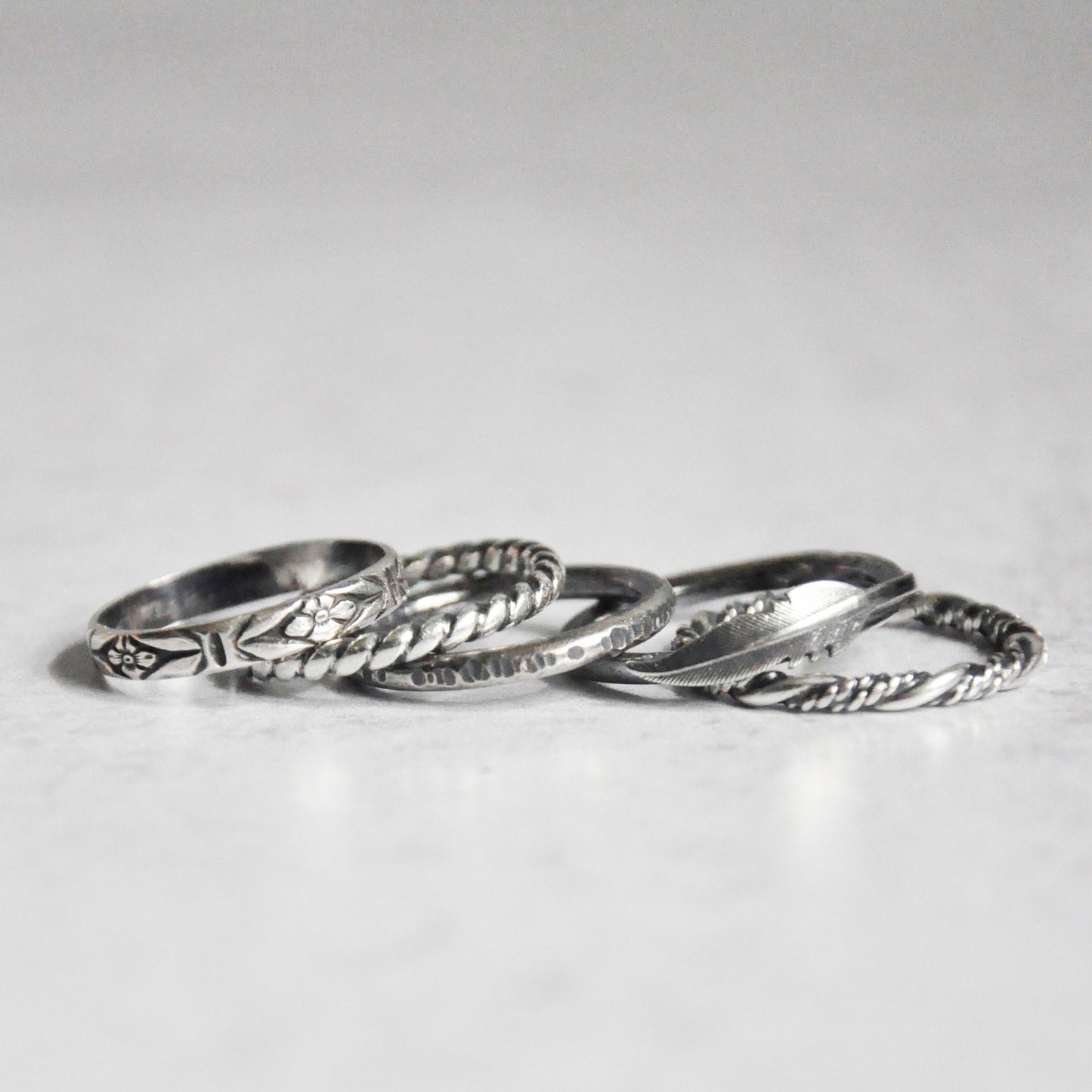 Feather Silver Stackable Rings