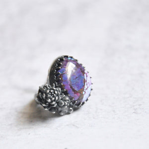 Purple Mohave Turquoise + Succulent Statement Ring • Size 6 US