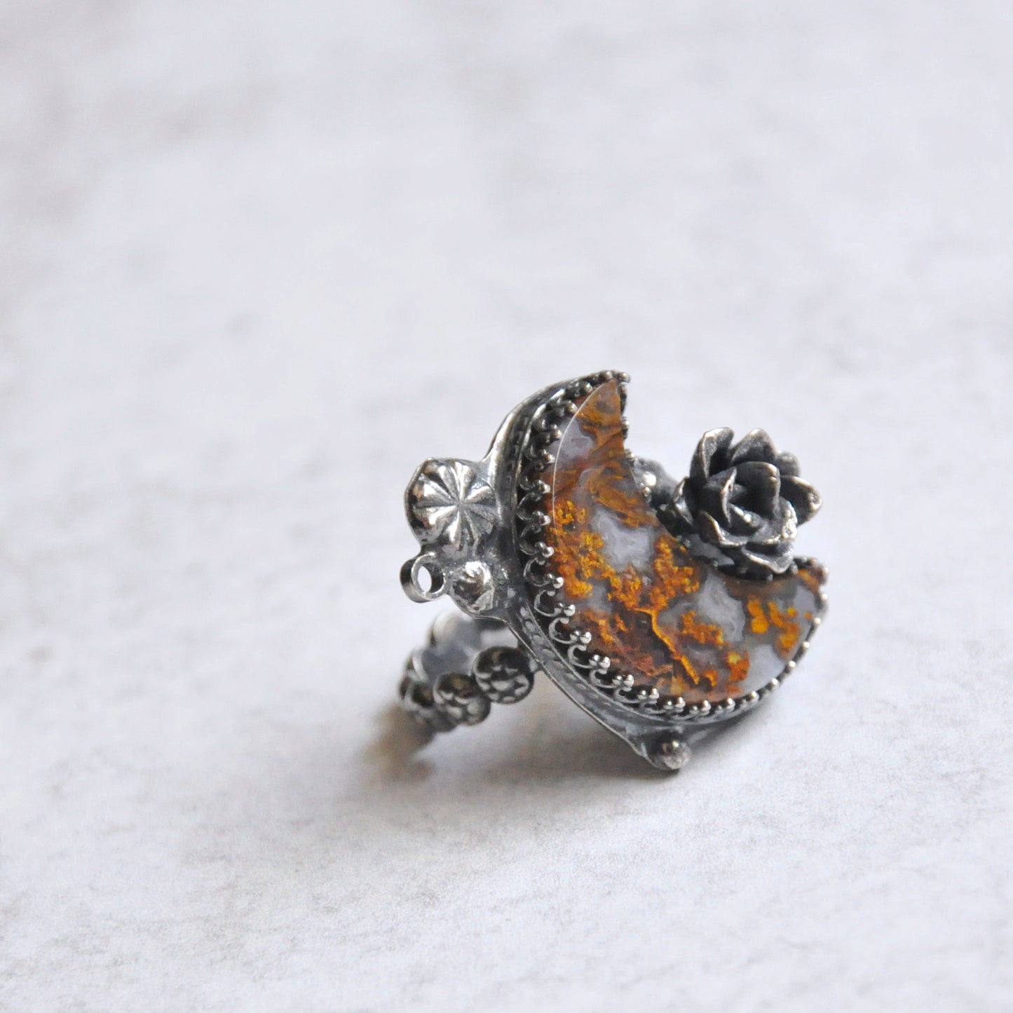 Ochre Moon + Succulent Statement Ring • Size 7.5 US