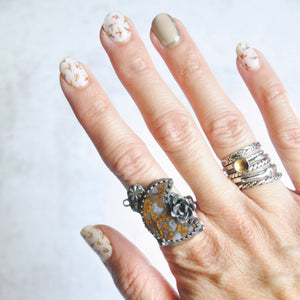 Ochre Moon + Succulent Statement Ring • Size 7.5 US