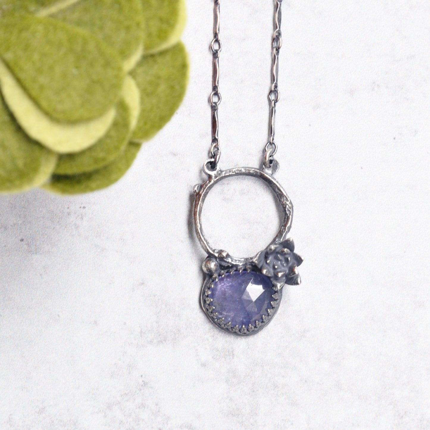 Tanzanite + Succulent Pendant