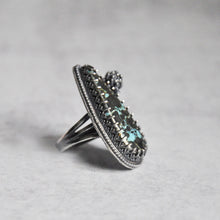 Load image into Gallery viewer, Pyrite + Turquoise Ring with Succulent • Size 6.25 US